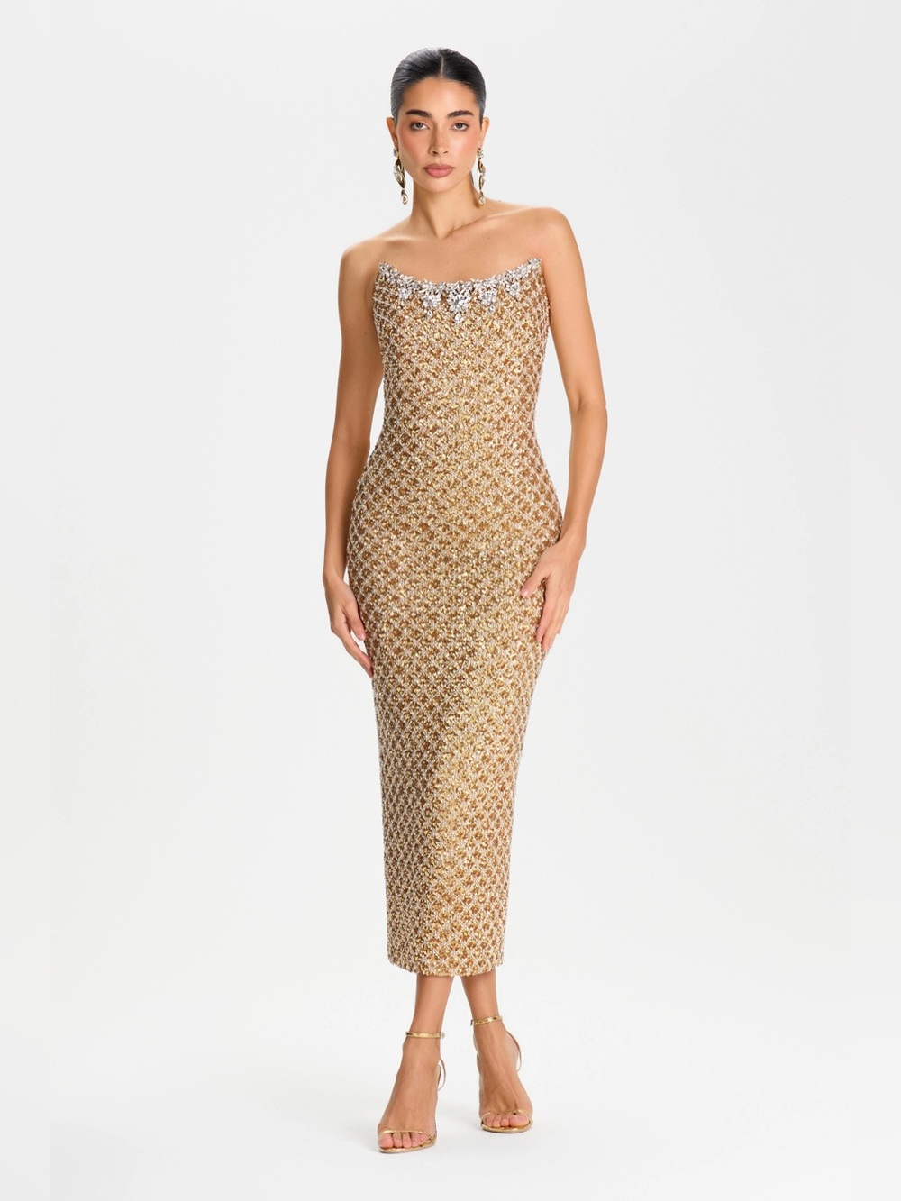 NADINE MERABI Isabella Gold Dress